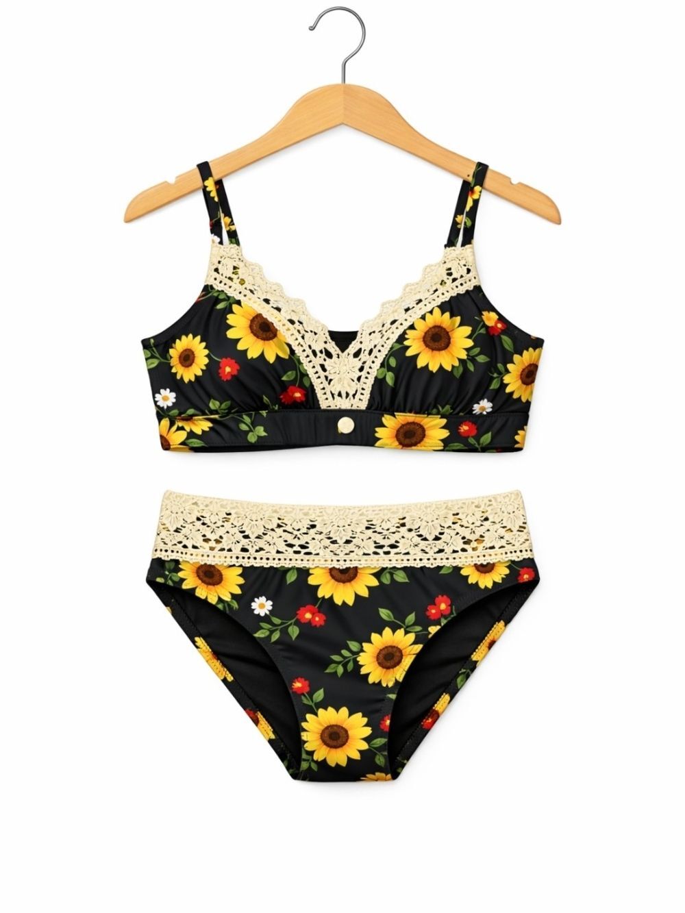 Sunflower Lace Trim Black Bikini - Women's Two-Piece Swim - Picture 3 of 4